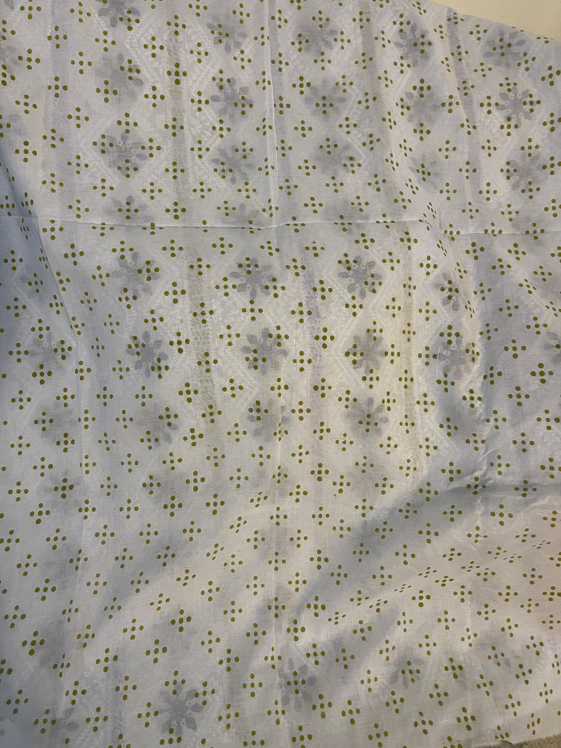 White with Lavender Purple & Olive Green Floral Block Print & Chikankari Pure Lawn Unstitched Suit | White Pure Lawn Dupatta - Image 2