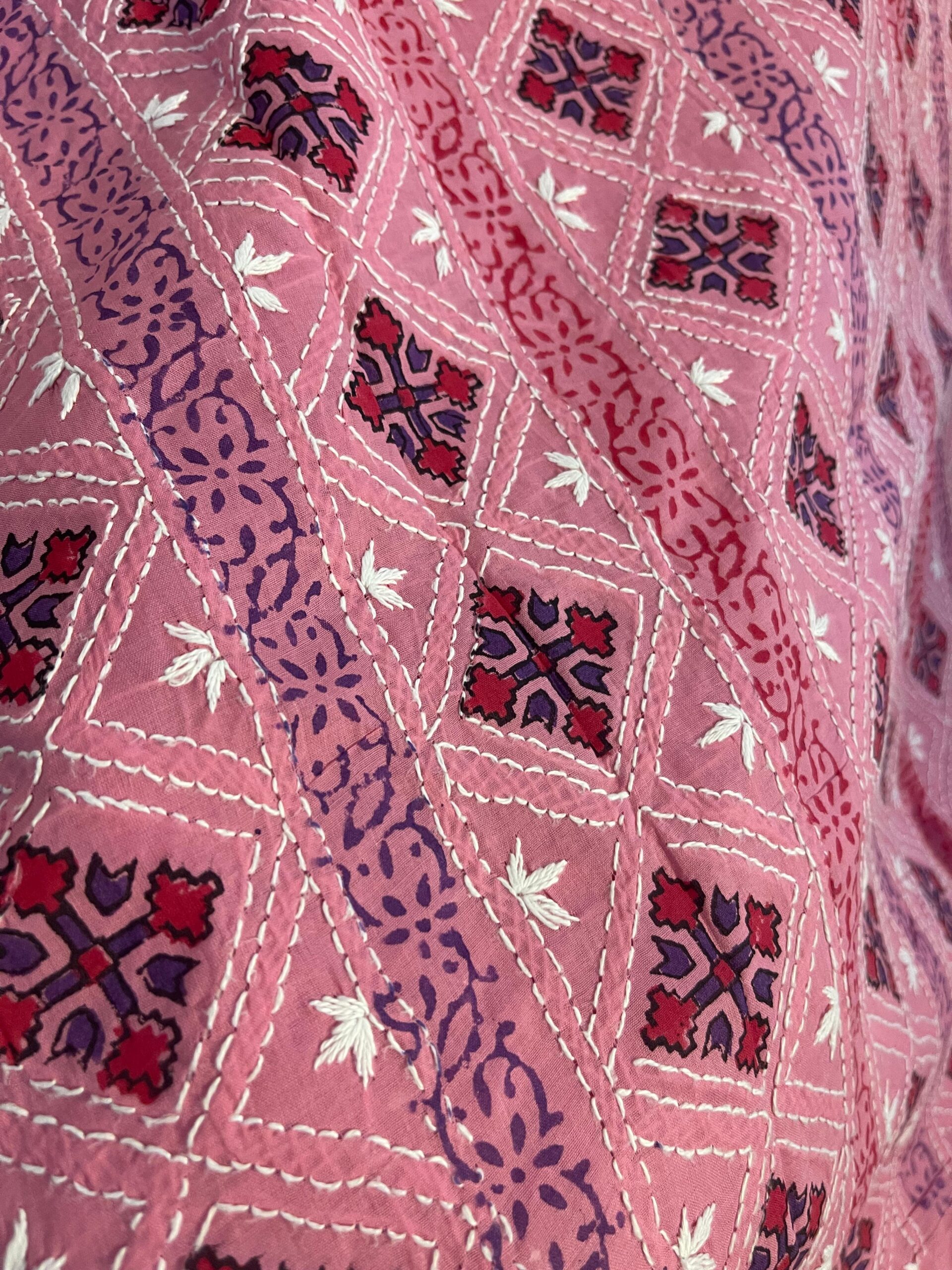 Rose Pink with Berry Purple & White Block Print Pure Lawn Unstitched Suit | Rose Pink Pure Lawn Dupatta - Image 4