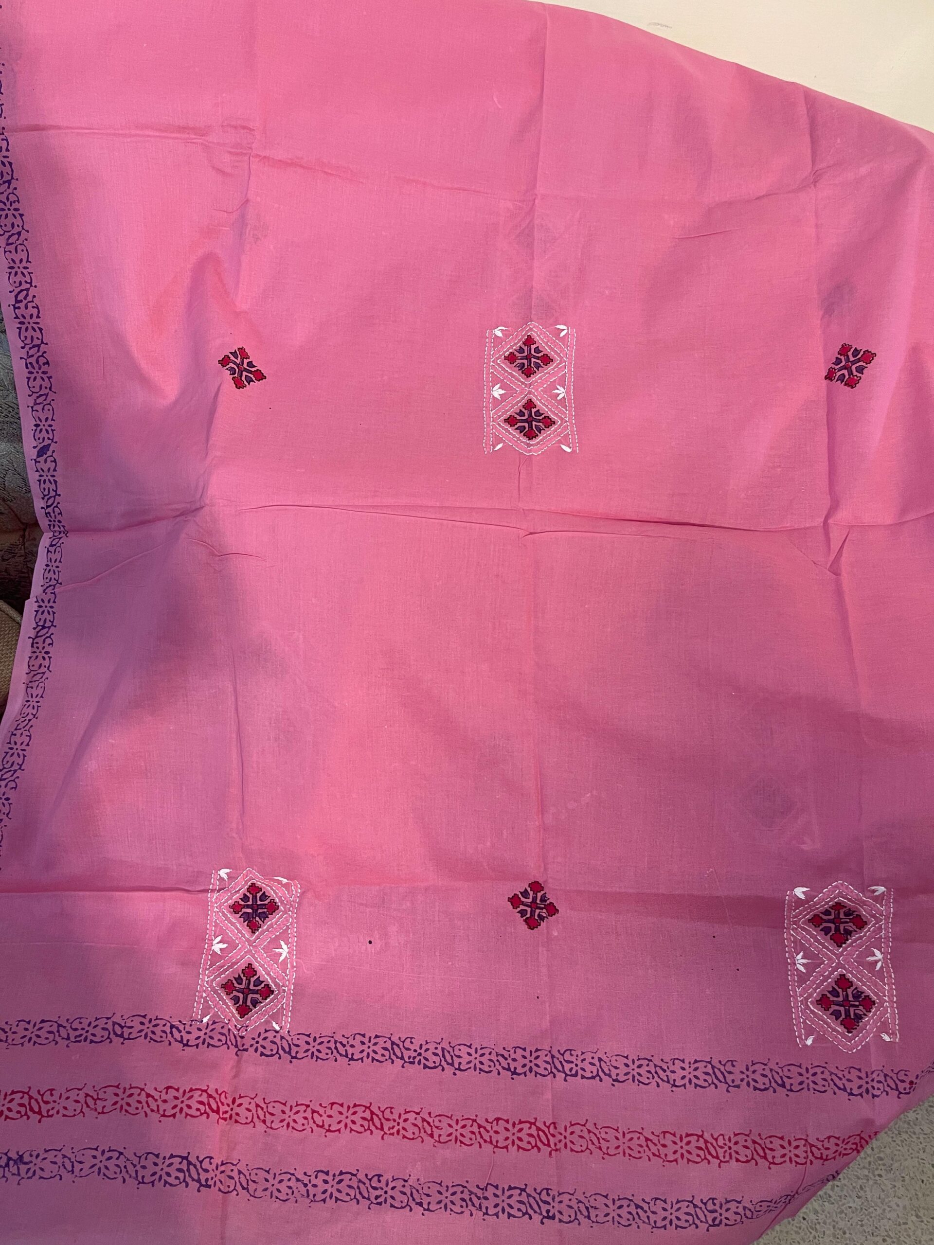 Rose Pink with Berry Purple & White Block Print Pure Lawn Unstitched Suit | Rose Pink Pure Lawn Dupatta - Image 5