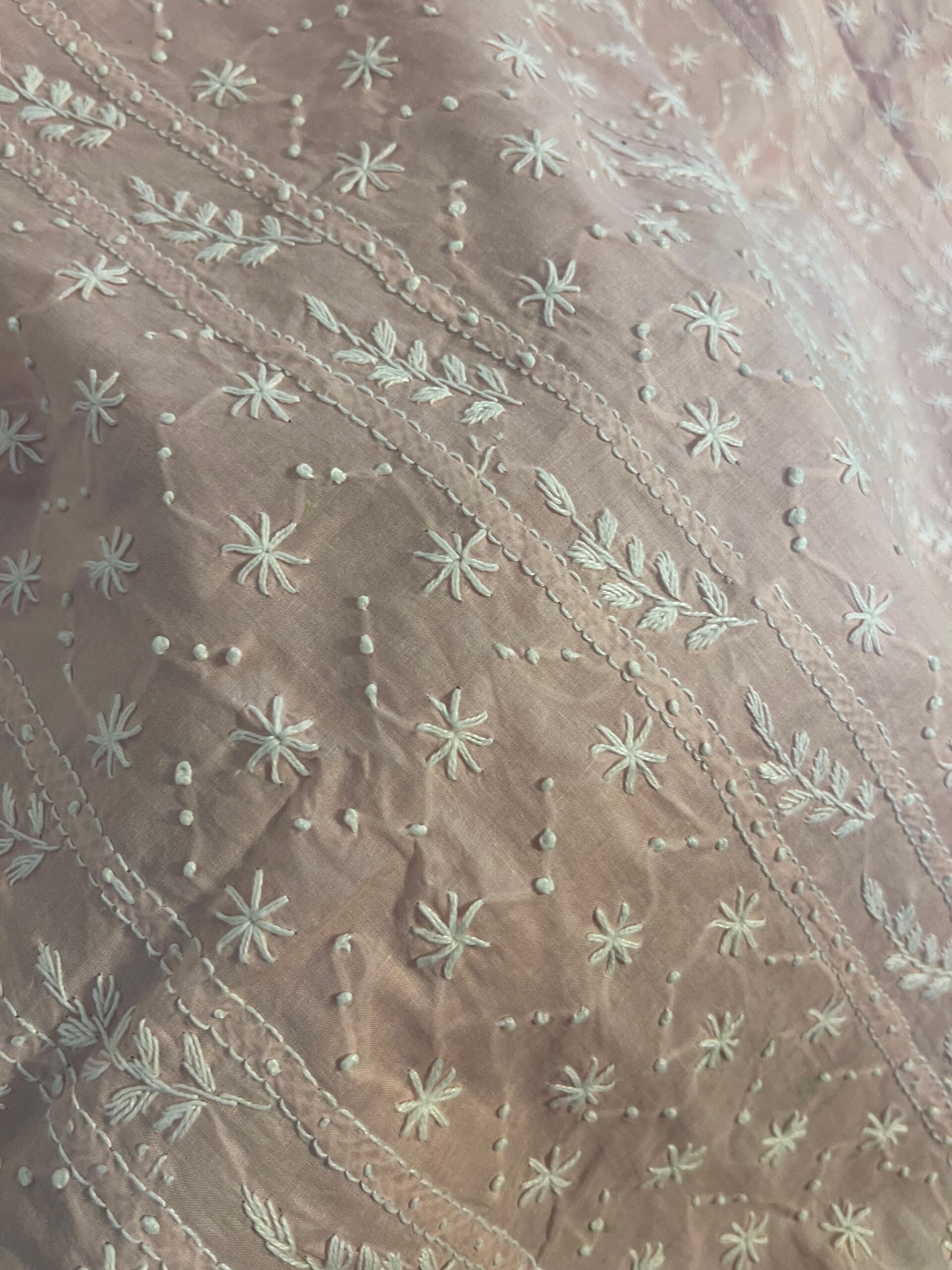 Light Dusty Pink with White Chikankari Embroidery Pure Lawn Unstitched Kurta - Image 3