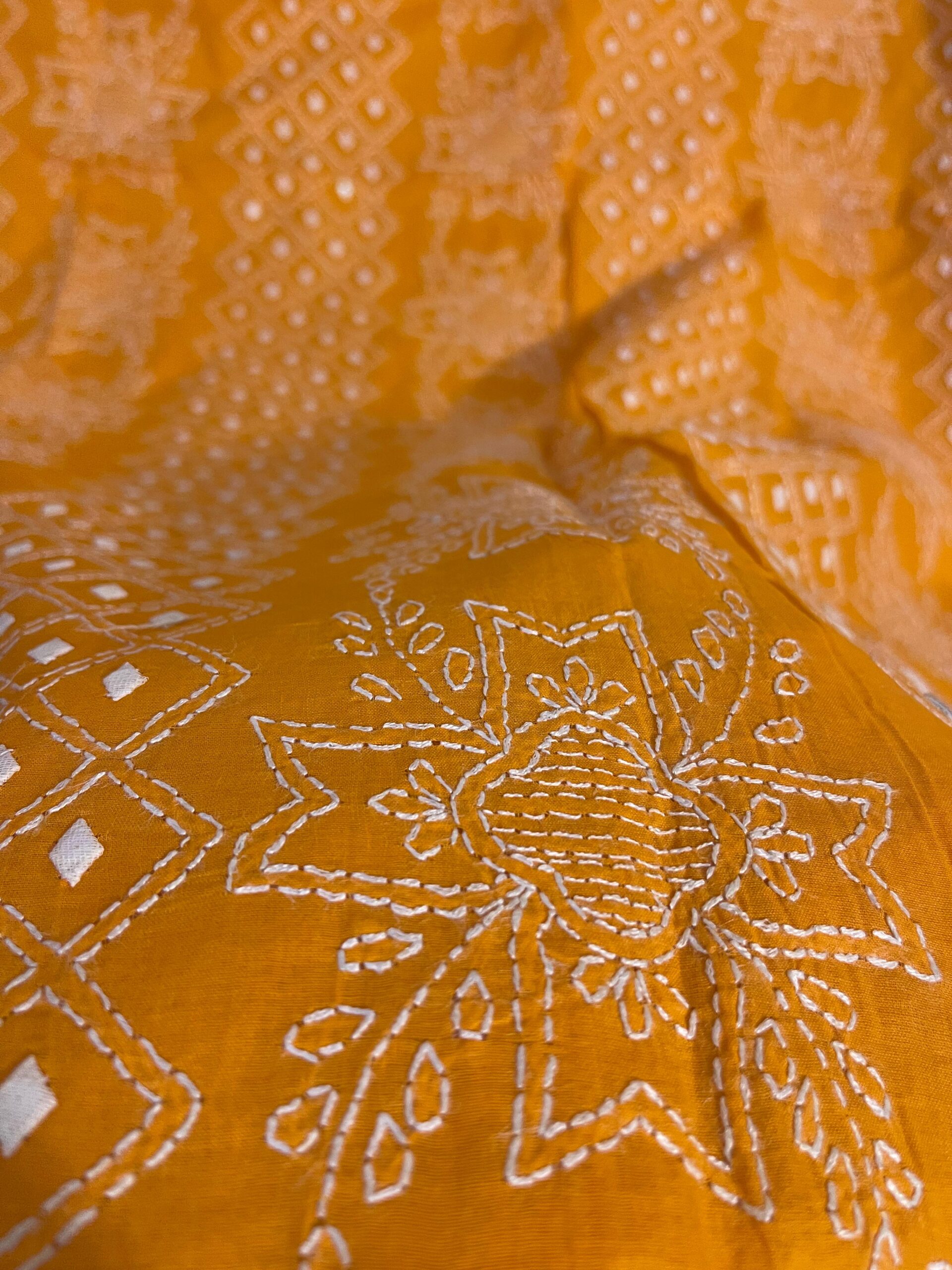 Vibrant Ochre with White Chikankari & Applique Pure Lawn Unstitched Suit | Vibrant Ochre Pure Lawn Dupatta - Image 2