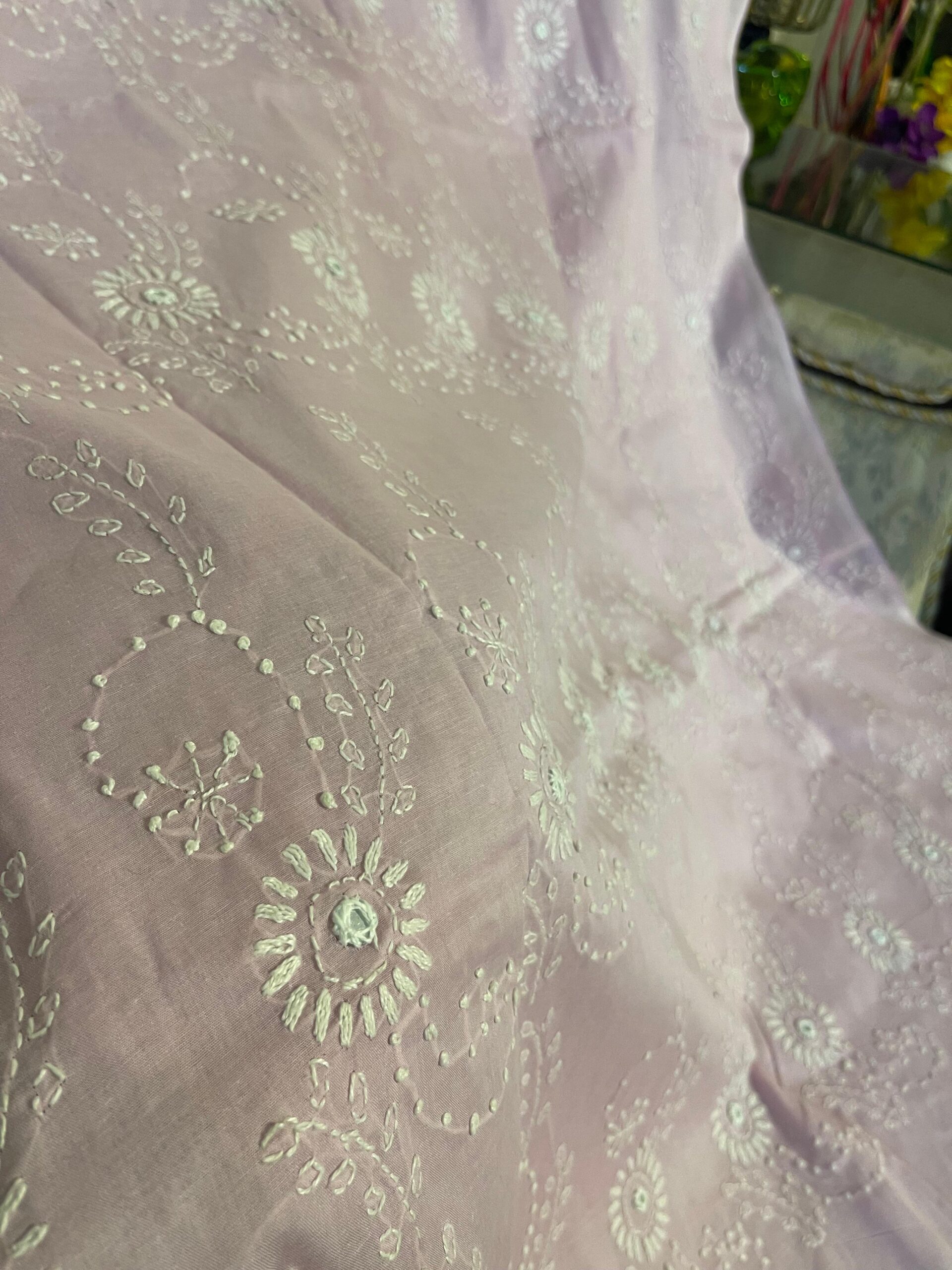 Pink Mauve with White Handmade Embroidered Pure Lawn Unstitched Suit | Pink Mauve Pure Lawn Dupatta - Image 3