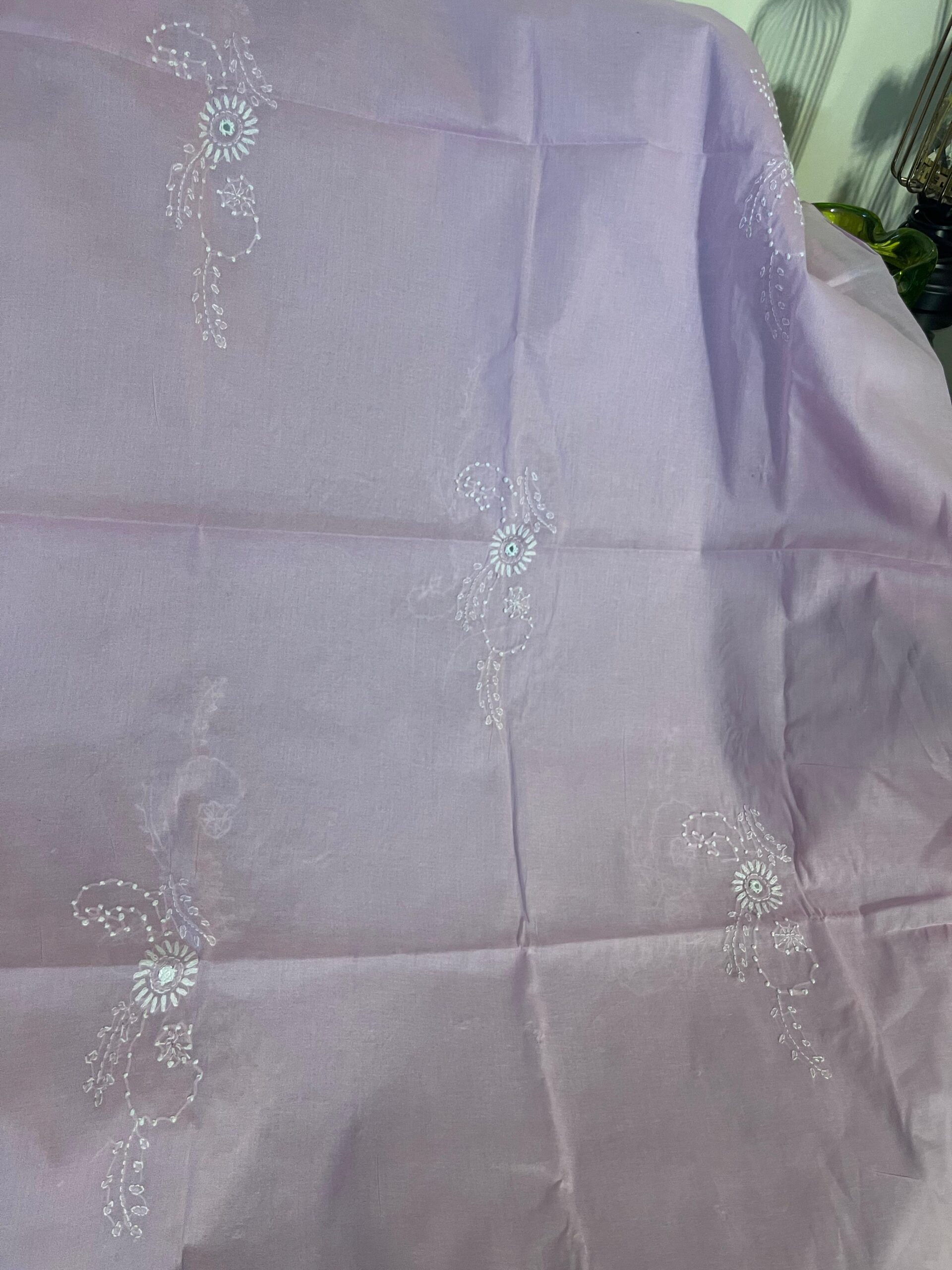 Pink Mauve with White Handmade Embroidered Pure Lawn Unstitched Suit | Pink Mauve Pure Lawn Dupatta - Image 4