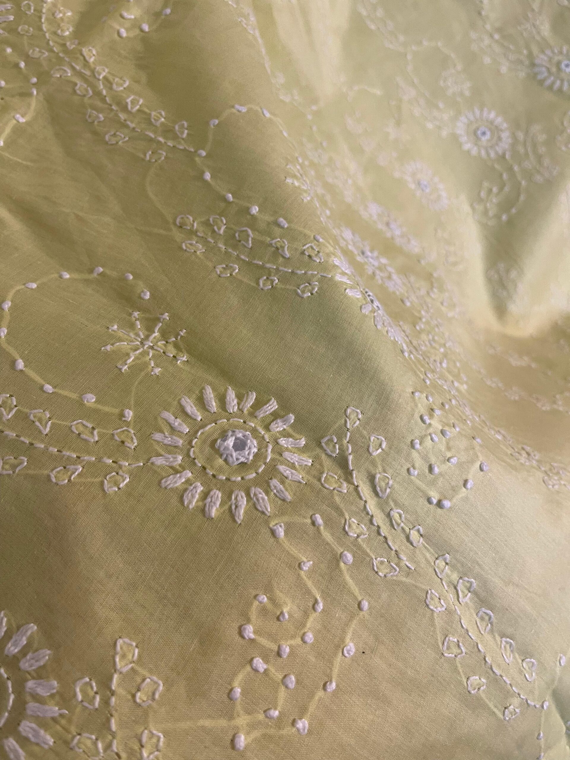 Lemon Yellow with White Floral Embroidery Pure Lawn Unstitched Suit | Lemon Yellow Pure Lawn Dupatta - Image 3