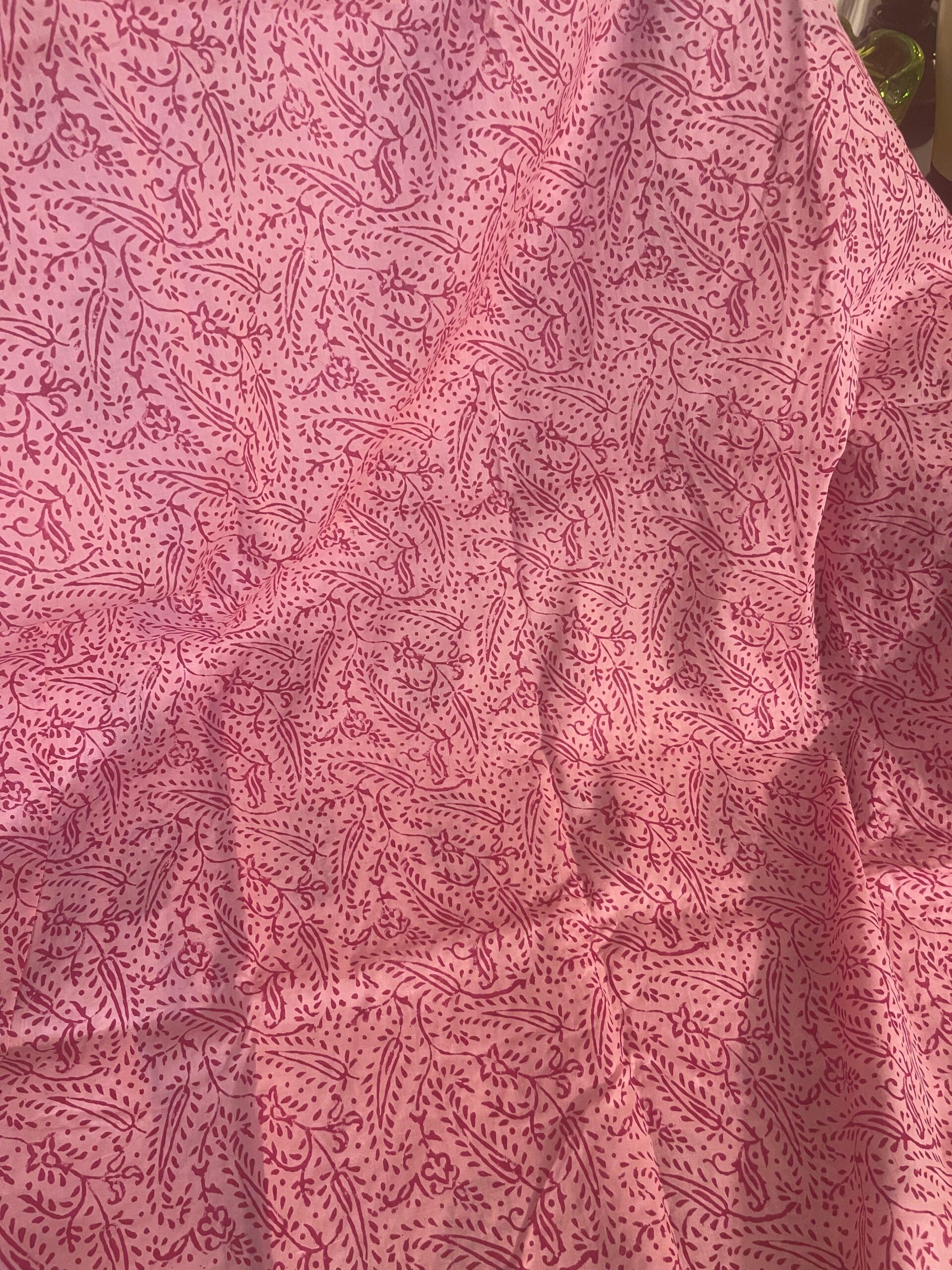 Dusty Rose Pink with Multicolor Paisley Block Print & White Embroidery Pure Lawn Unstitched Single Kurta - Image 3