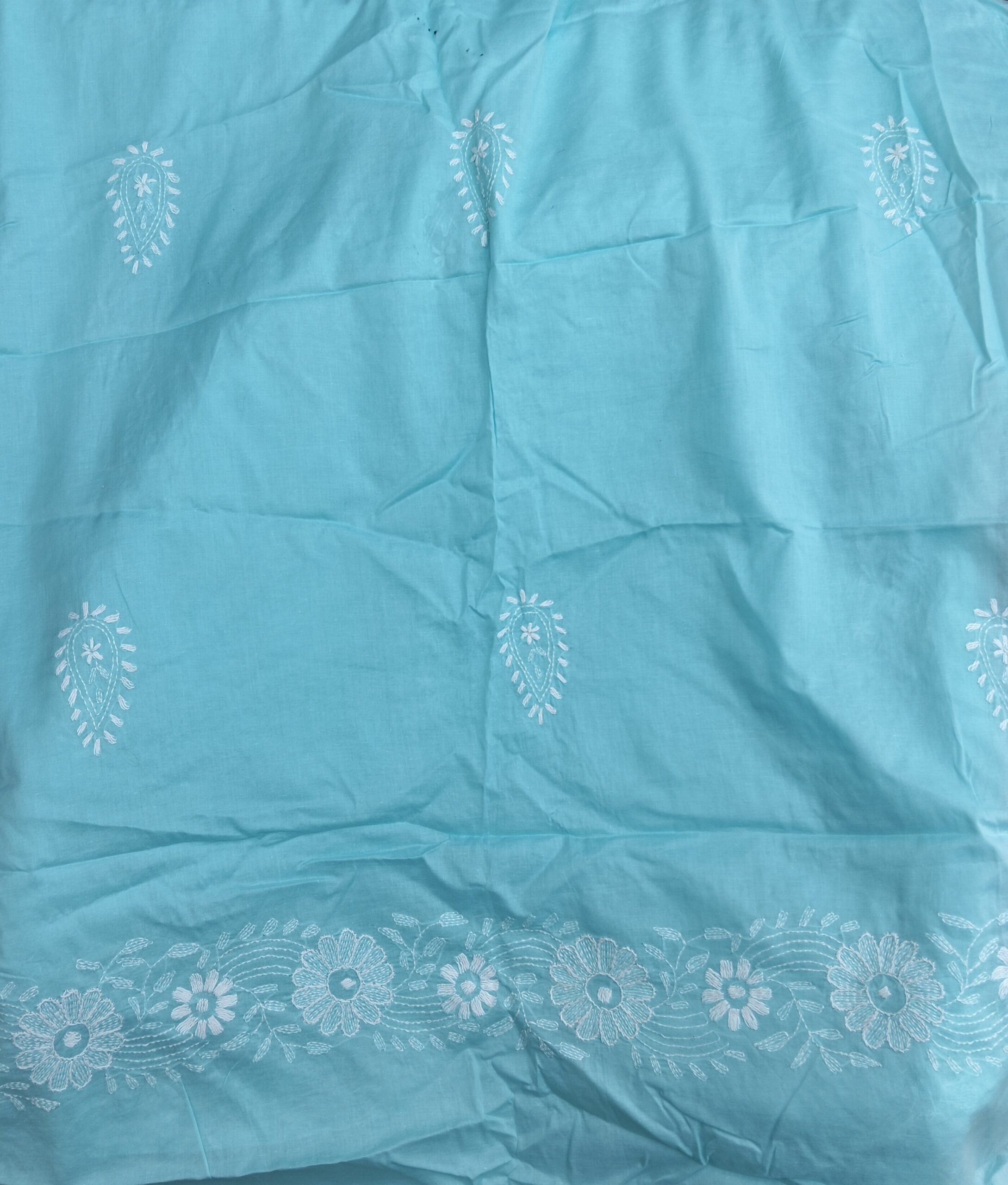 Sky Blue Handmade Embroidered Pure Lawn 2 Piece Unstitched Suit with Embroidered Dupatta - Image 2