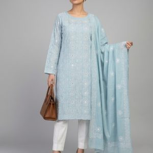 Ash Blue Chikankari Shisha 2-Piece Pure Lawn Suit – Handmade Embroidered Unstitched Suit