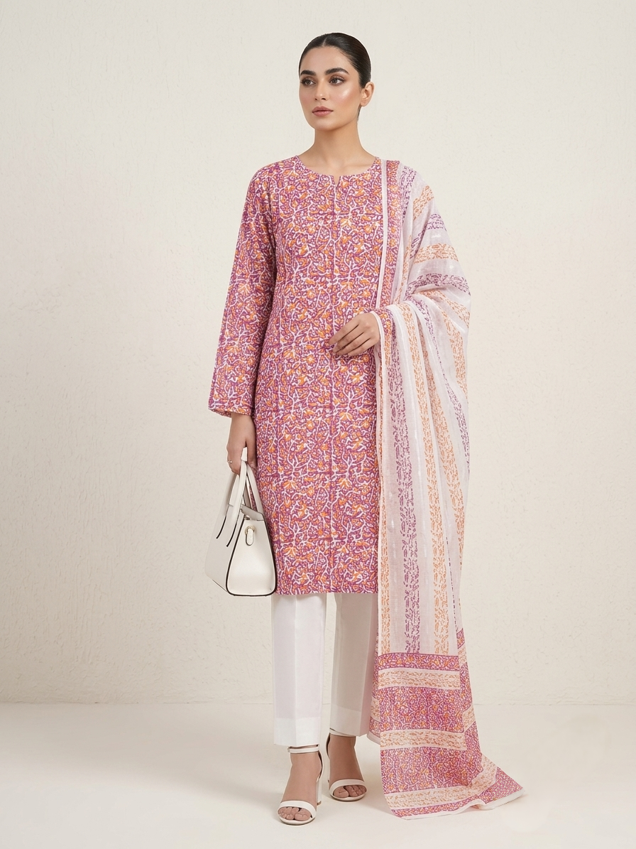 magenta-pink-orange-hand-block-printed-pure-lawn-suit-with-broshia-dupatta