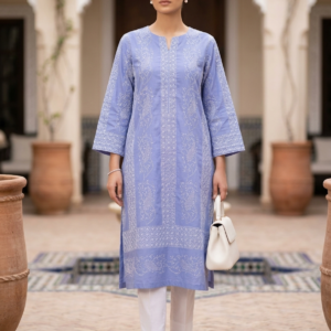 Lavender Blue with White Handmade Tarkashi & Chikankari Pure Lawn Unstitched Suit | Lavender Blue Pure Lawn Dupatta