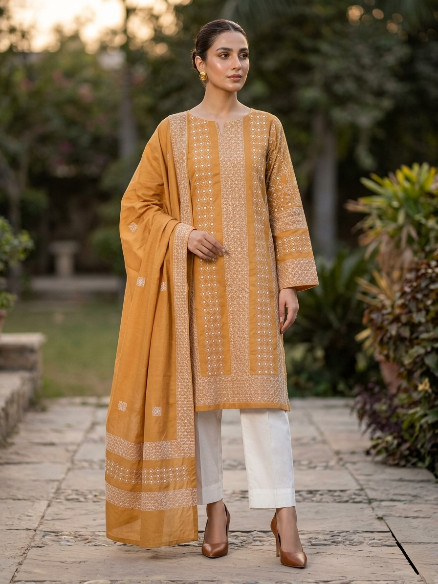 camel-brown-with-white-taarkashi-sheesha-kaari-pure-lawn-unstitched-suit-camel-brown-pure-lawn-dupatta