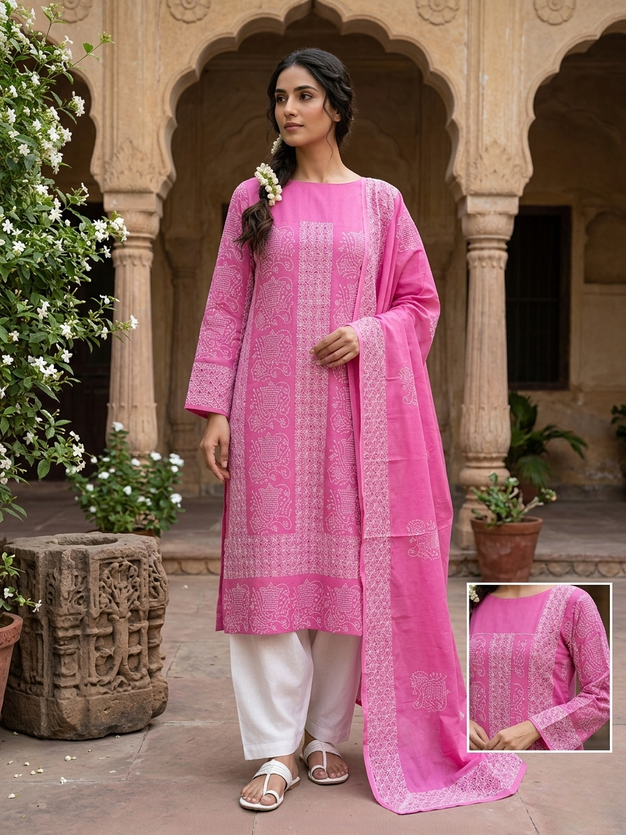 Light Pink with White Handmade Tarkashi & Chikankari Pure Lawn Unstitched Suit | Light Pink Pure Lawn Dupatta